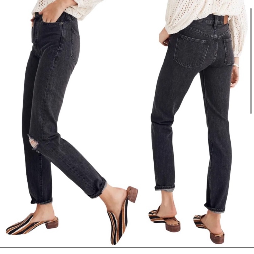 Madewell NWT the perfect vintage ripped knee jeans in faded black size 27